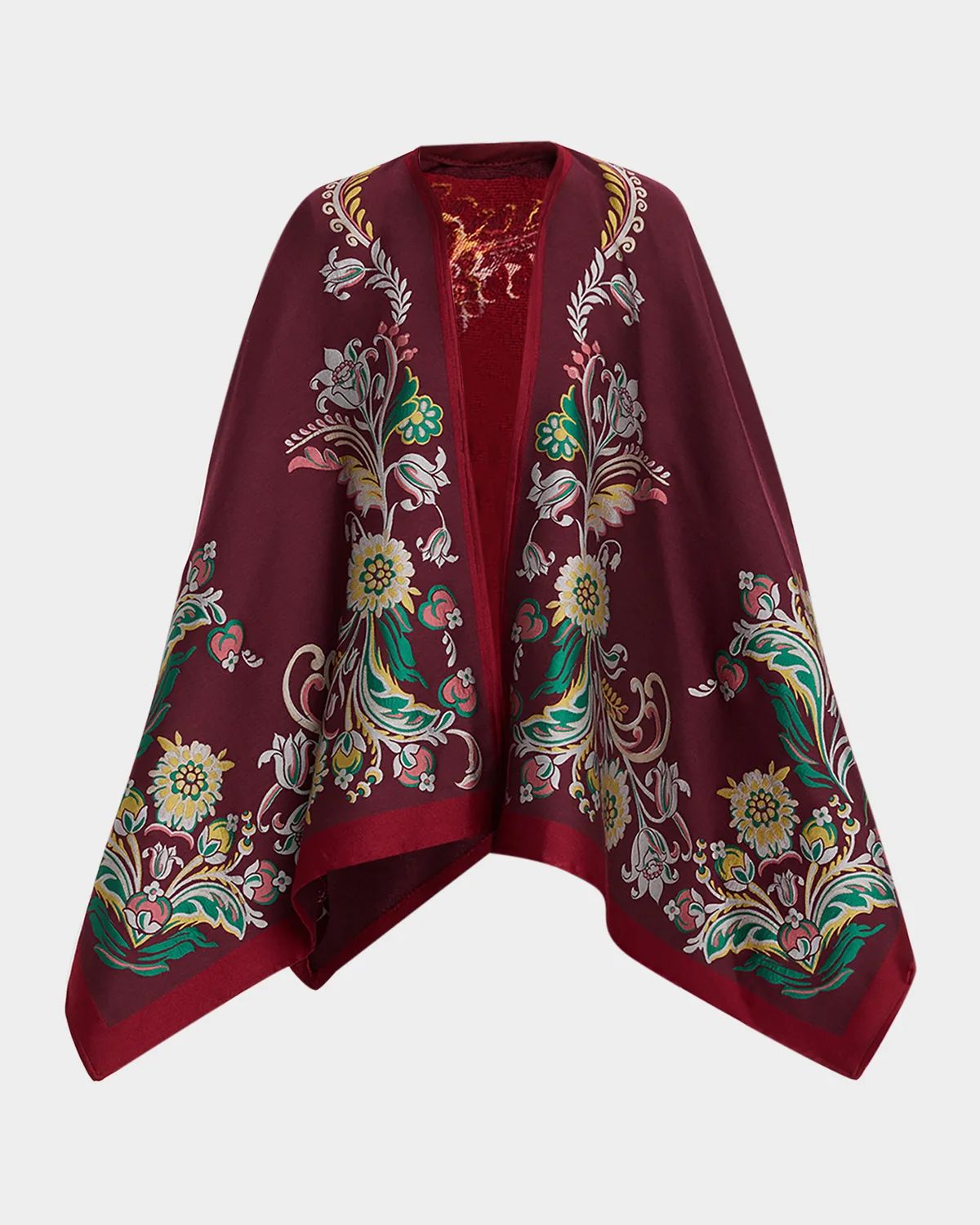 Floral Jacquard Wool-Blend Cape