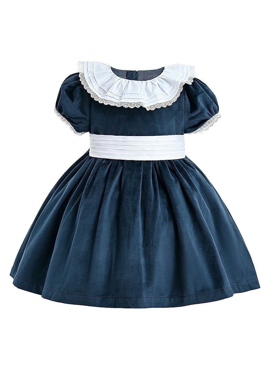Little Girl's Velvet Charm Dress - Navy - Size 36 Months