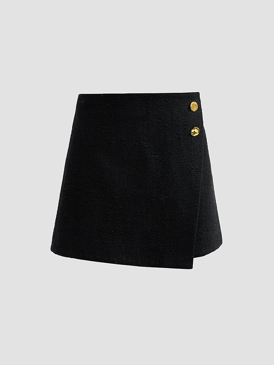 Cara Cara Women's Luca Tweed Side-Button Mini Skirt - Cloud Tweed Black - Size 14