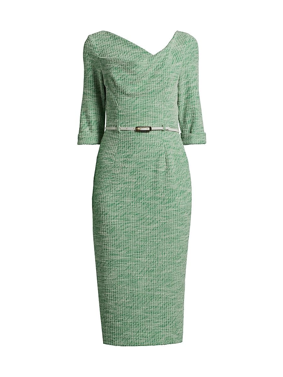 Women's Jackie Knit Three-Quarter-Length Sleeve Belted Midi-Dress - Prestigious Pine - Size 12