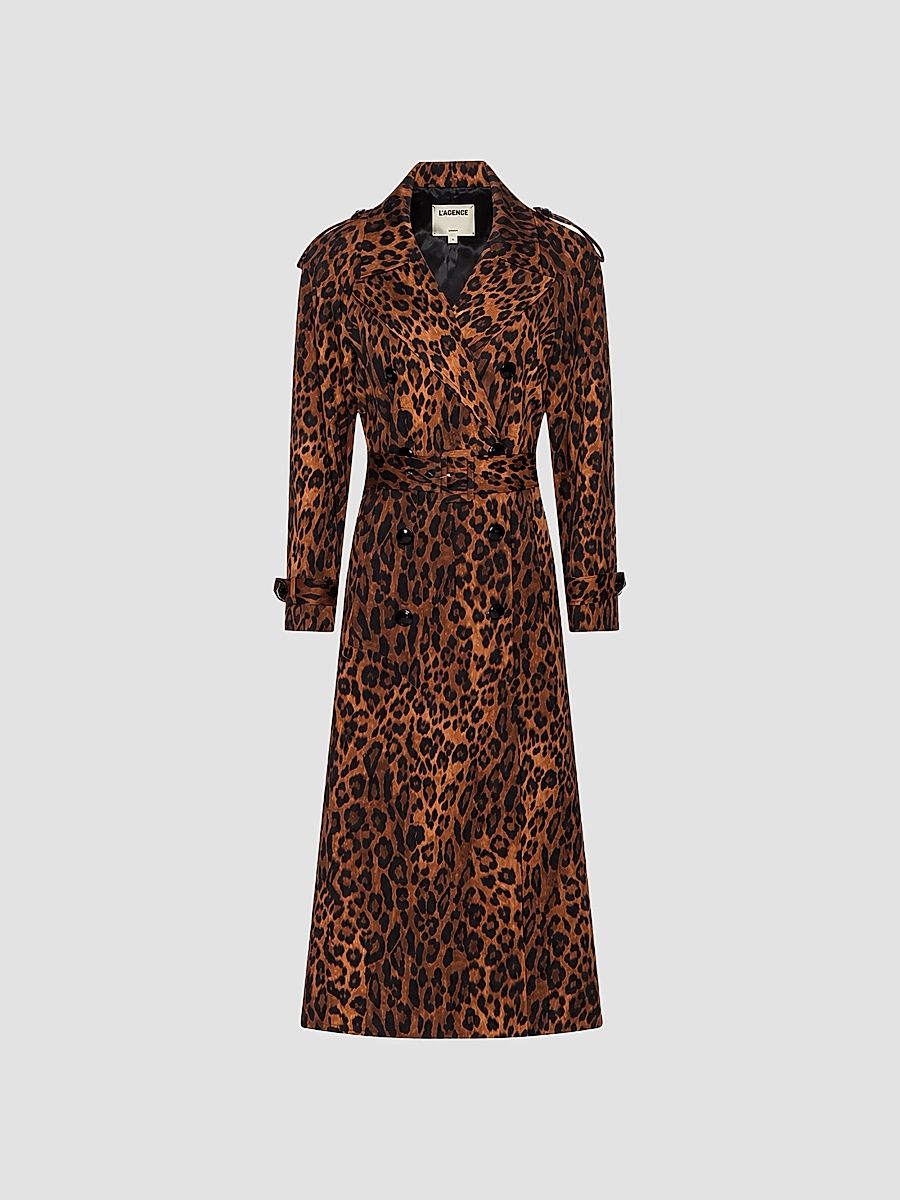 Women's Brinley Leopard-Print Oversized Trench - Tan Multi Javan - Size XL
