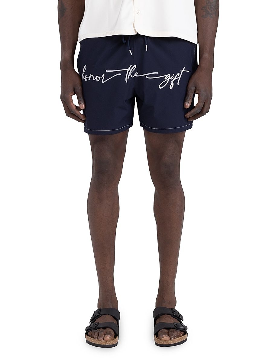Men's Logo Drawstring Swim Shorts - Navy - Size XL
