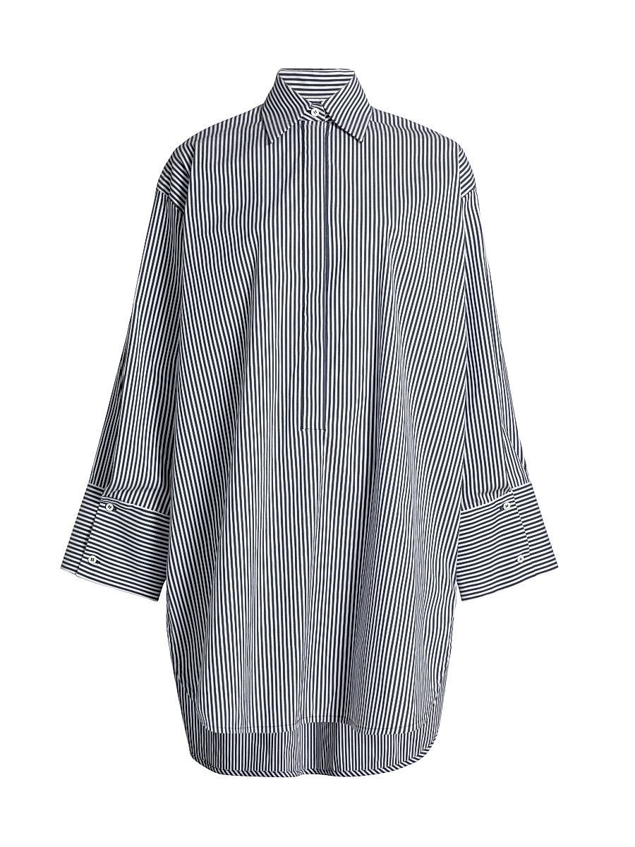 Women's Striped Stretch Poplin Shirtdress - Maritime Optic White - Size Large