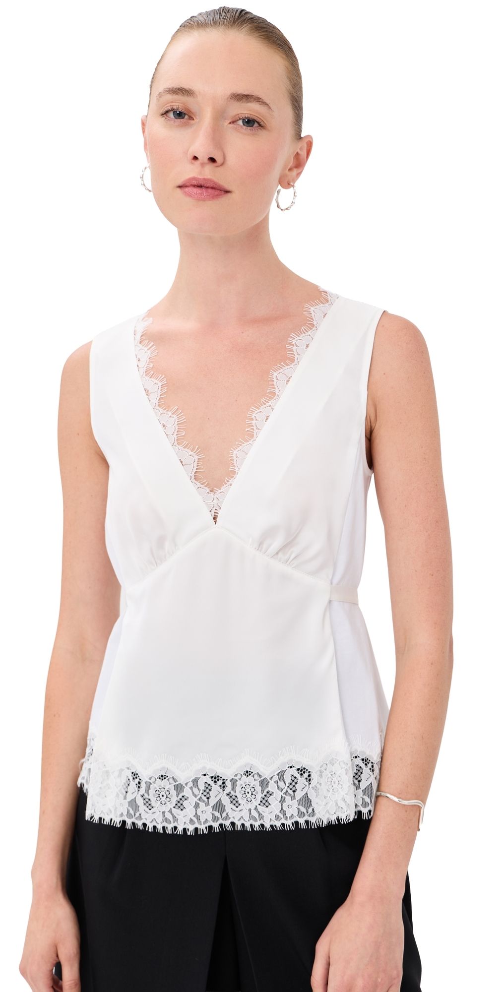 3.1 Phillip Lim Sleeveless Satin V Neck with Lace Trim White S