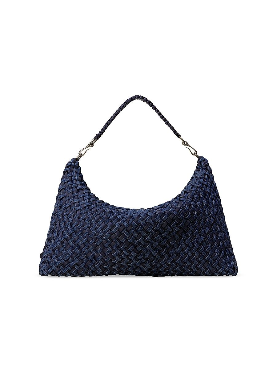 Women's Porto Medium Double Weave Denim Half-Moon Shoulder Bag - Indigo