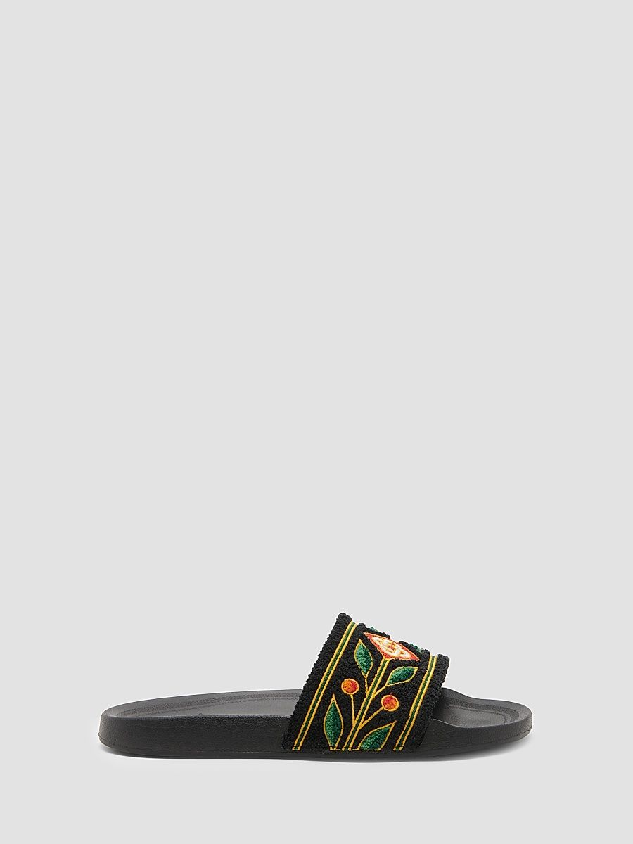 Men's Embroidered Terry Slide Sandals - Black - Size 12