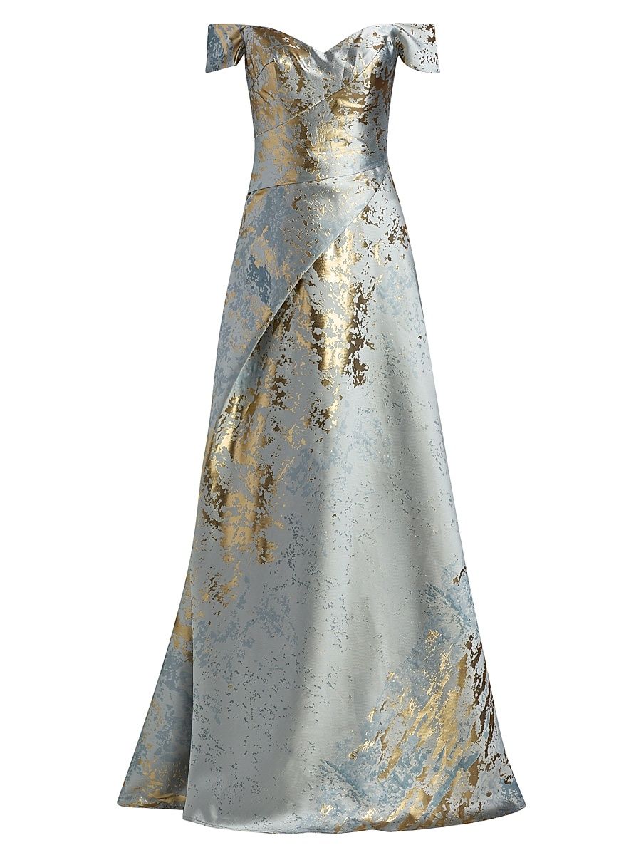 Women's Metallic Jacquard Ball Gown - Slate Gold - Size 8