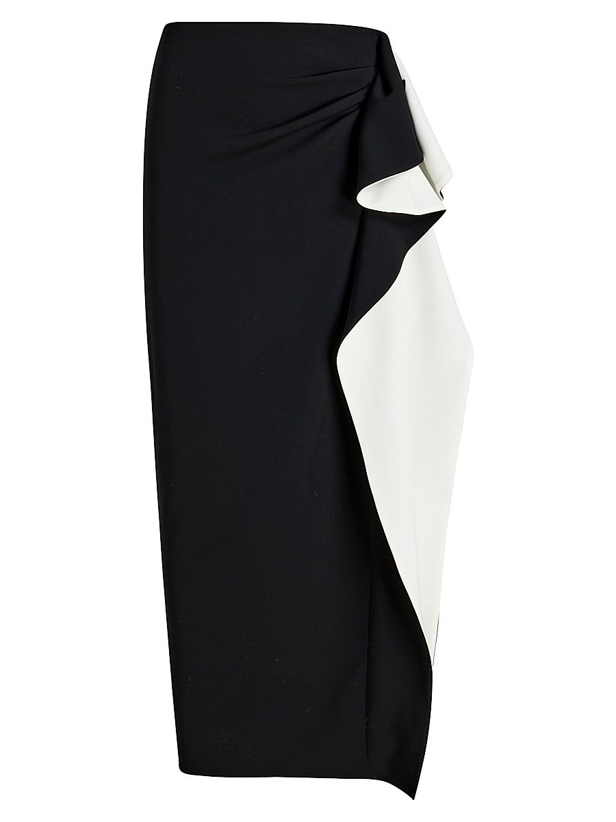 Women's Cella Ruffled Crepe Maxi Skirt - Black Ivory - Size 12