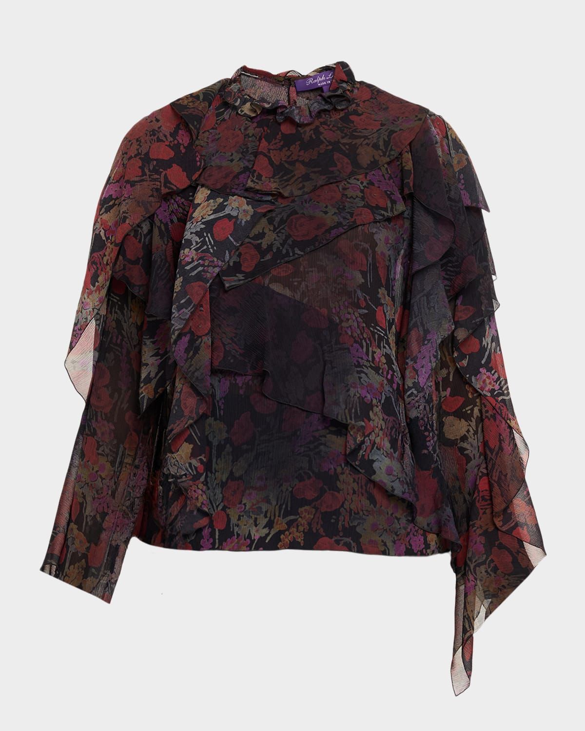 Ilene Ruffle-Trim Floral Chiffon Blouse