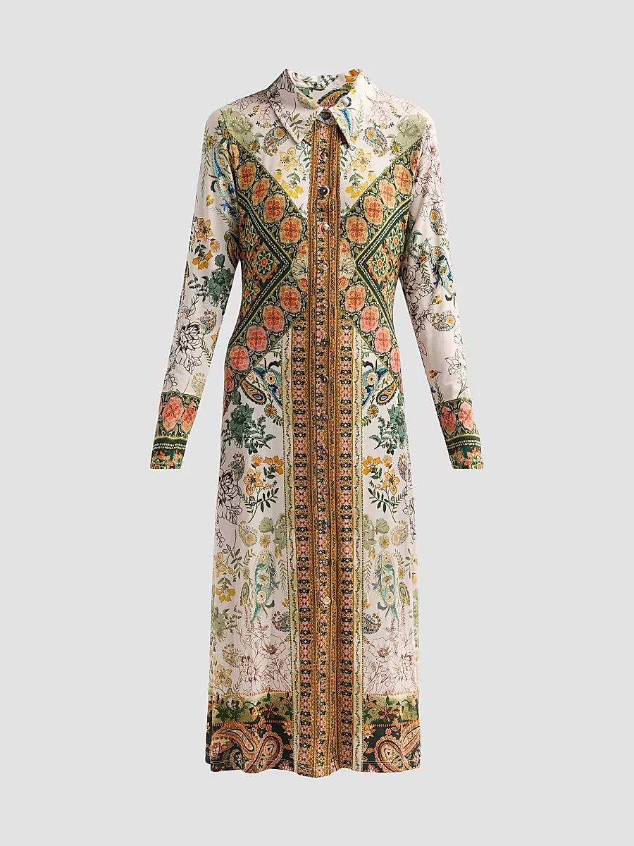 Women's The Janie Favorite Solana Printed Midi Shirtdress - Solana Scarf - Size XL