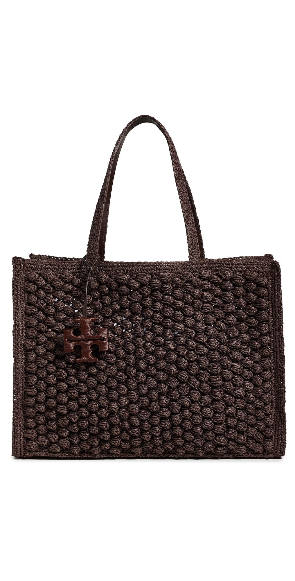 Tory Burch Ella Hand Crochet Popcorn Stitch Large Tote Bag Dark Cocoa One Size