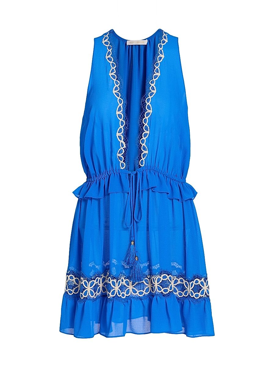 Women's Gwendolyn Embroidered Cover-Up Minidress - Ocean - Size Large