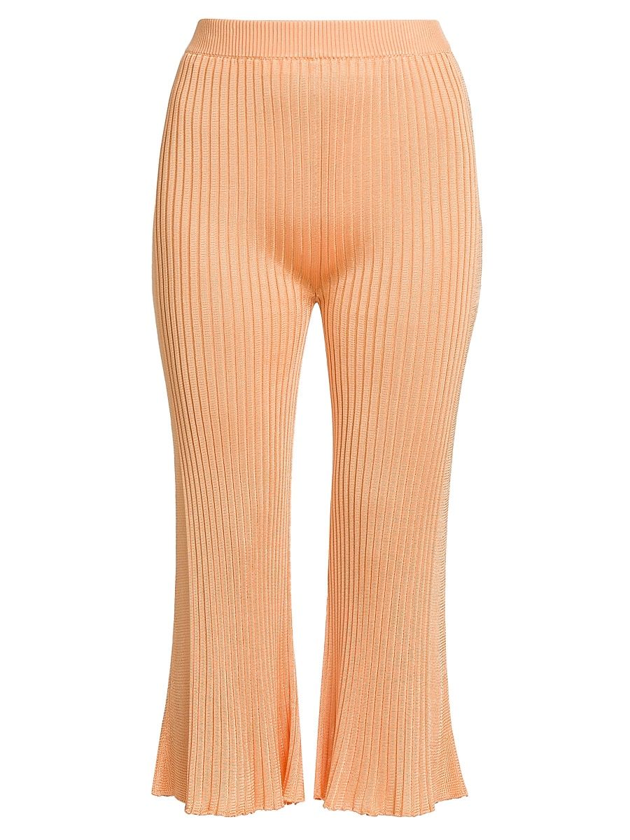 Women's Rib-Knit Cropped Pants - Orange - Size 8