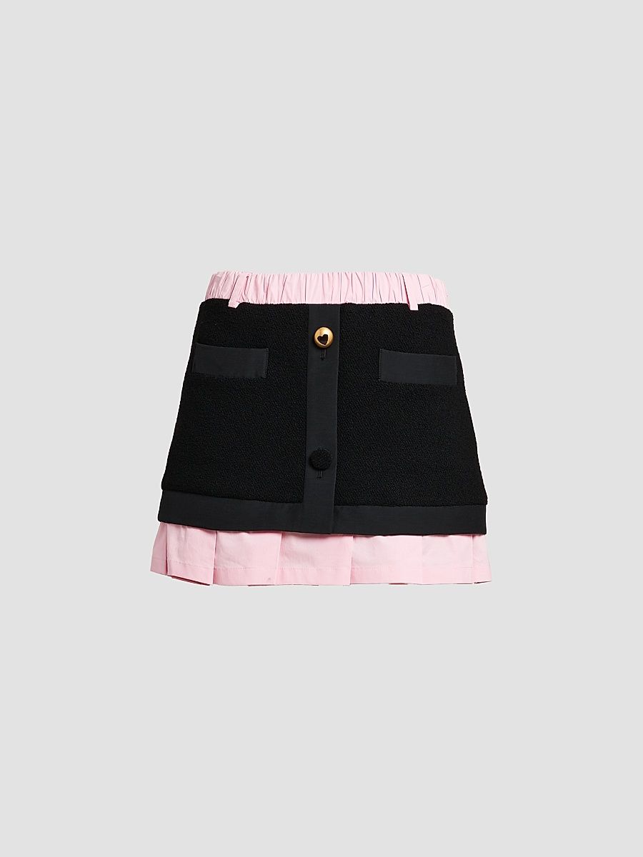 Women's Mixed-Media Pleated Button-Front Mini Skirt - Multi Black - Size 2
