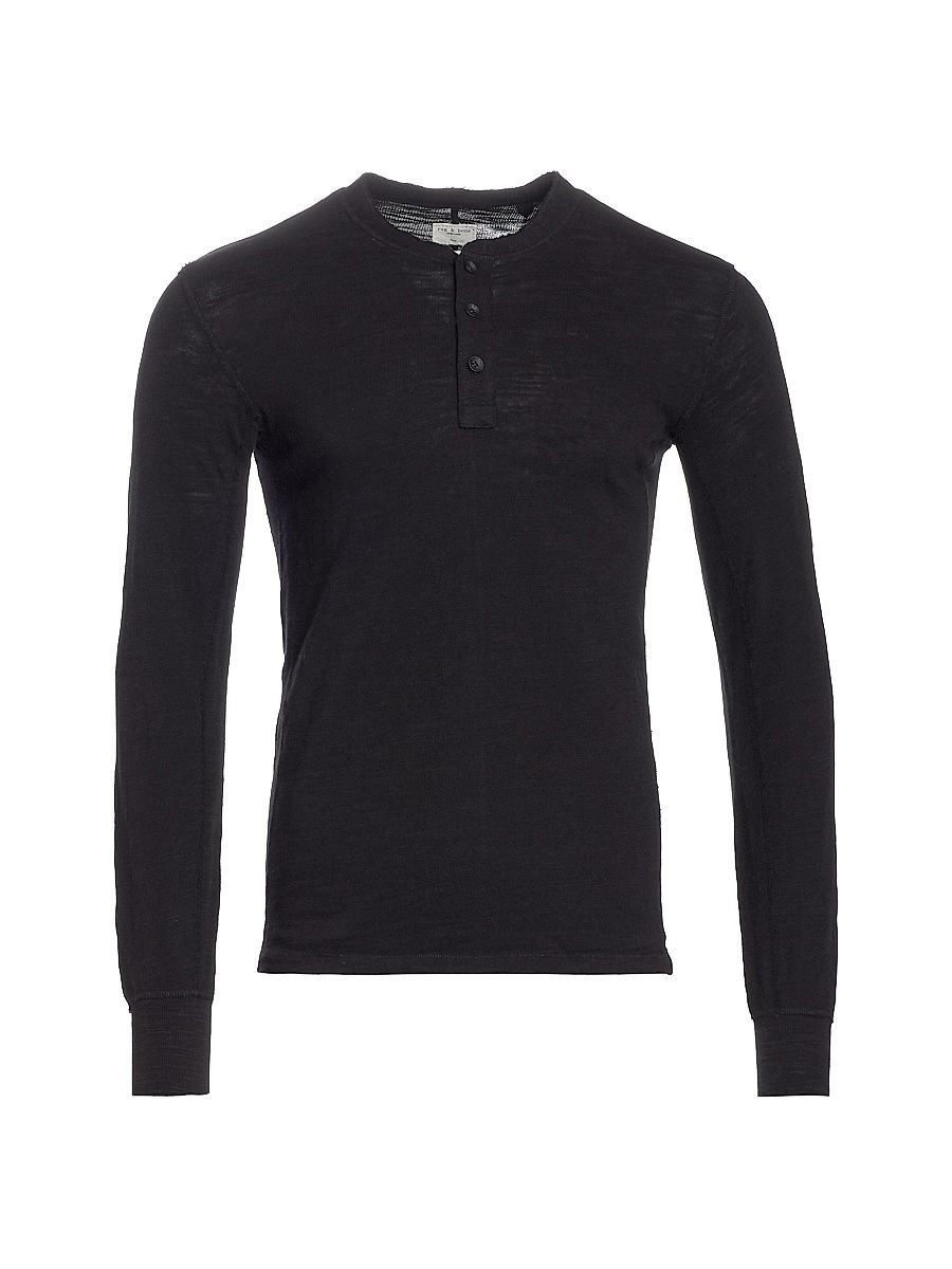 Men's Classic Long Sleeve Henley Slim-fit T-Shirt - Jet Black - Size XXL