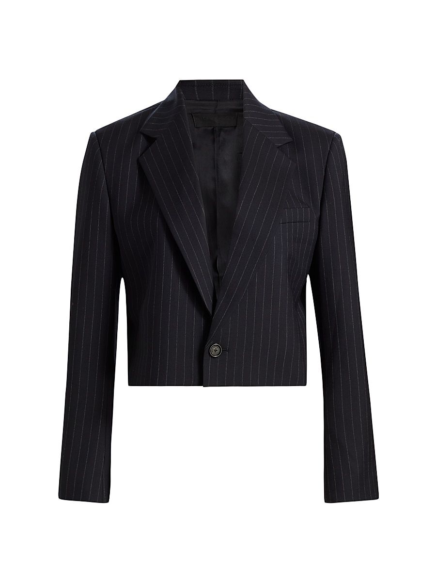 Women's Swan Pinstriped Stretch-Wool Crop Blazer - Midnight Pinstripes - Size 12