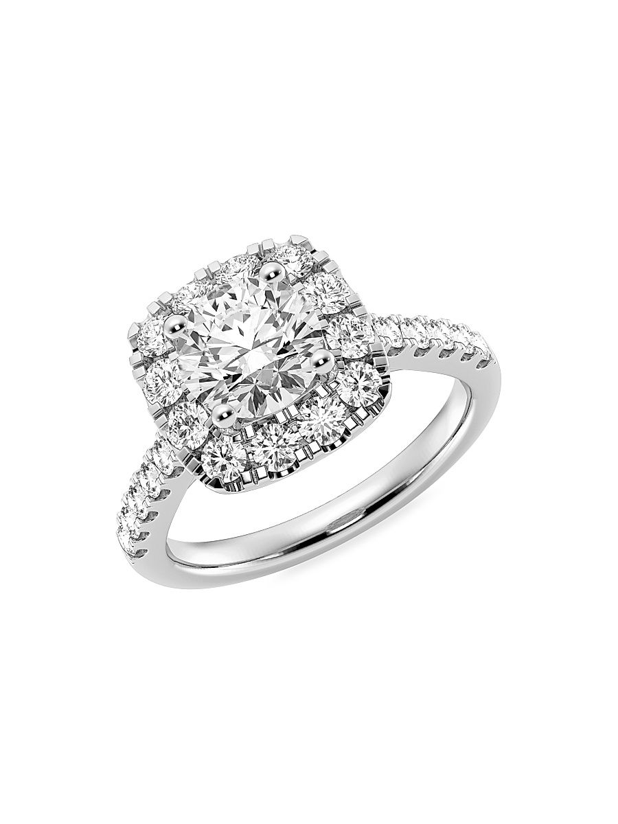 Women's 14K White Gold & 2.55 TCW Lab-Grown Diamond Cushion Engagement Ring - White Gold - Size 7