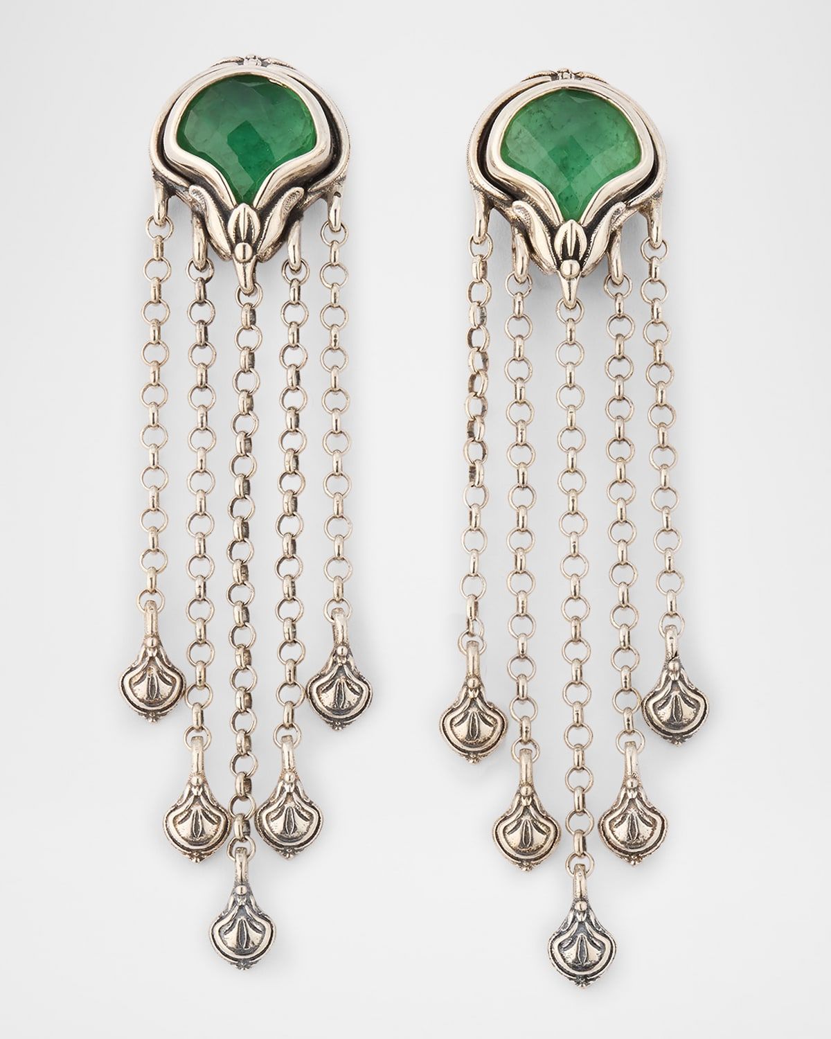 Ivy Rock Crystal, Aventurine and MOP Triplet Dangle Earrings