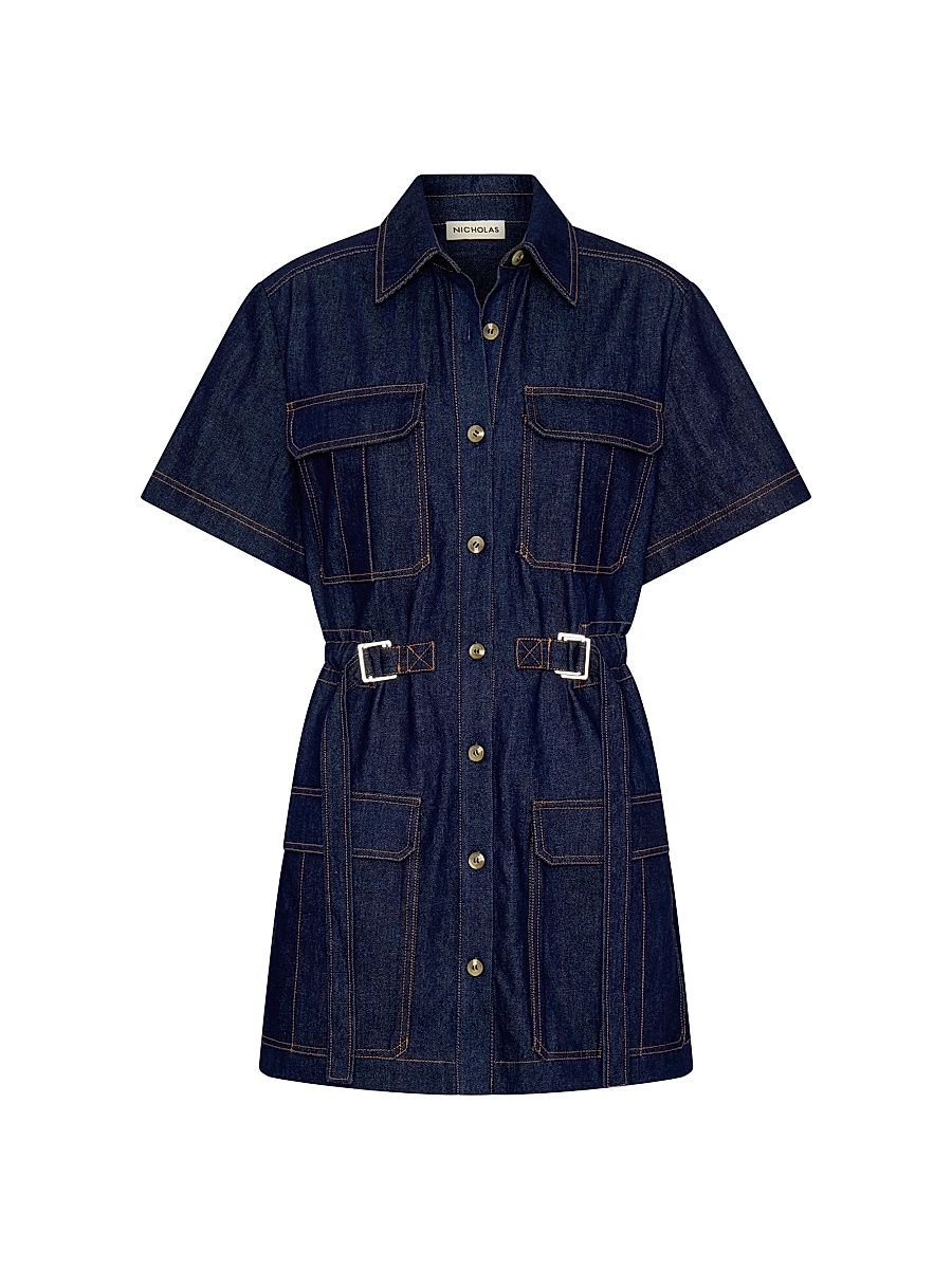 Women's Rianne Cotton Denim Mini-Shirtdress - Indigo - Size 12