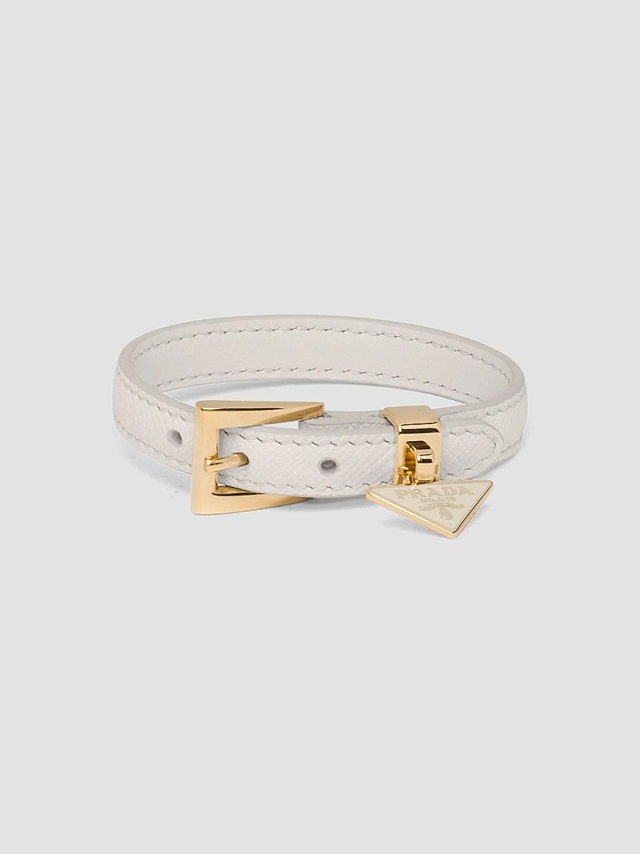 Prada Women's Saffiano Leather Bracelet - Beige Khaki - Size Medium