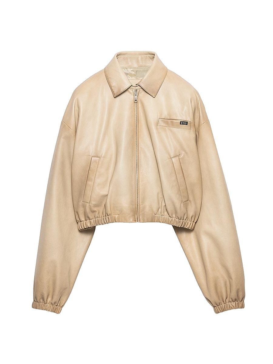 Women's Cropped Nappa Leather Jacket - Beige Khaki