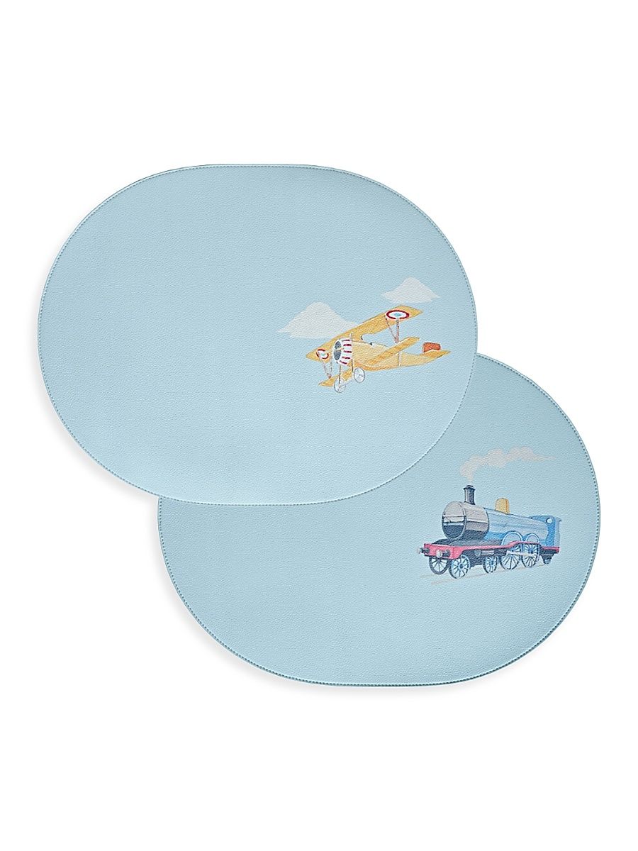 Vintage Transport Reversible Faux Leather Placemat - Blue