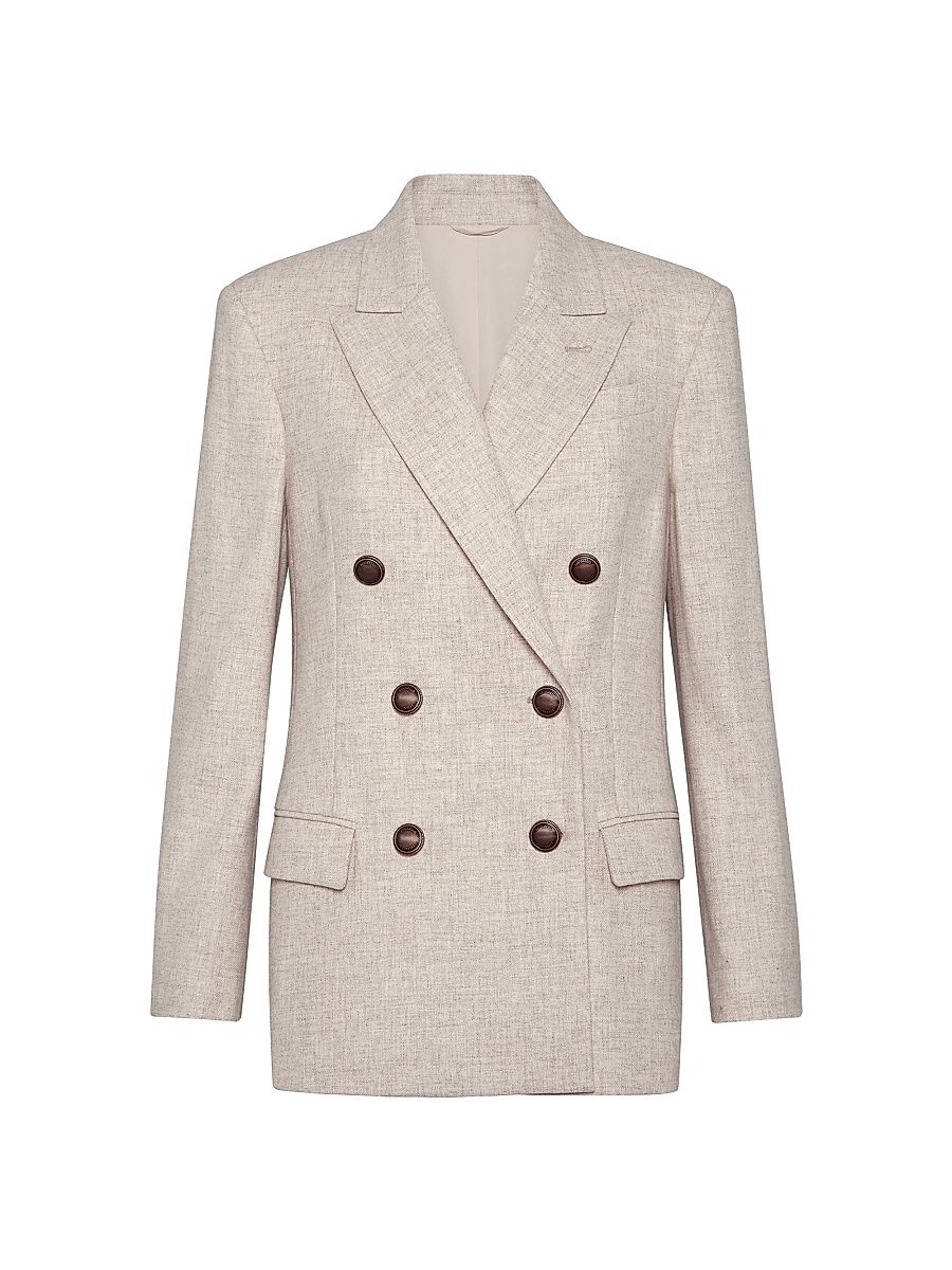 Women's Virgin Wool and Cashmere Twill Flannel Blazer - Beige - Size 00