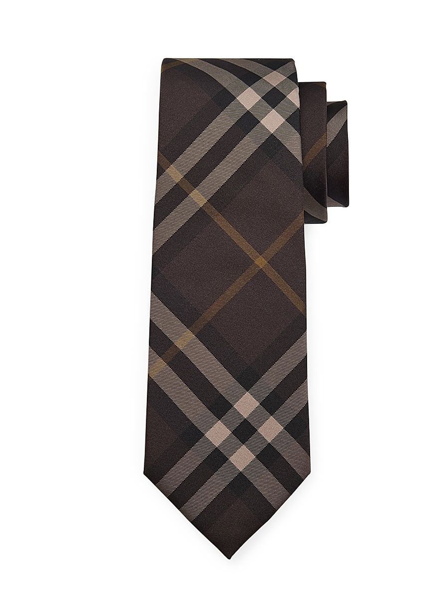 Men's Silk Thornton Check Tie - Truffle