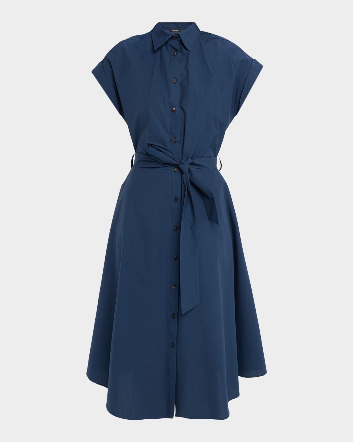 Cotton Self-Belt Midi-Dress