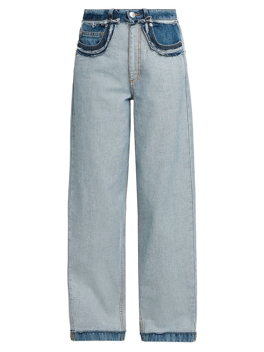 Women's Two-Toned Wide-Leg Jeans - Azure - Size 10