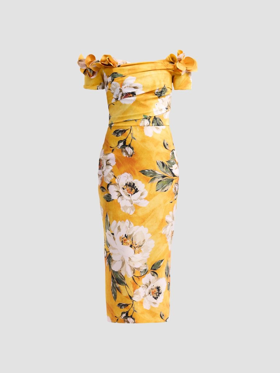 Chiara Boni La Petite Robe Women's Yiana Floral Off-the-Shoulder Midi Dress - Giuditta Sunflare - Size 2