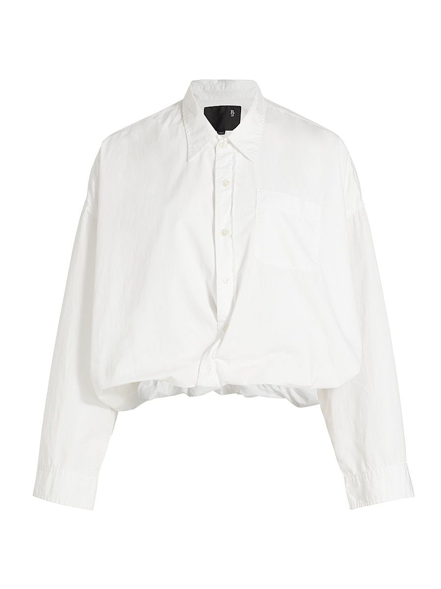 Women's Cotton Crossover Bubble Shirt - White - Size XS