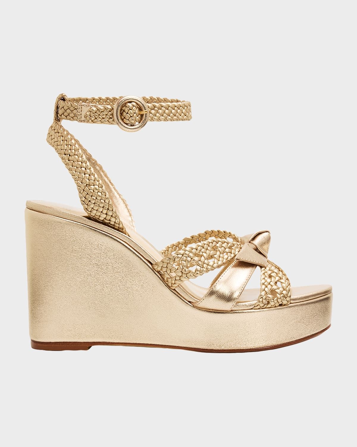 100mm Suelita Metallic Leather Woven Platform Sandals