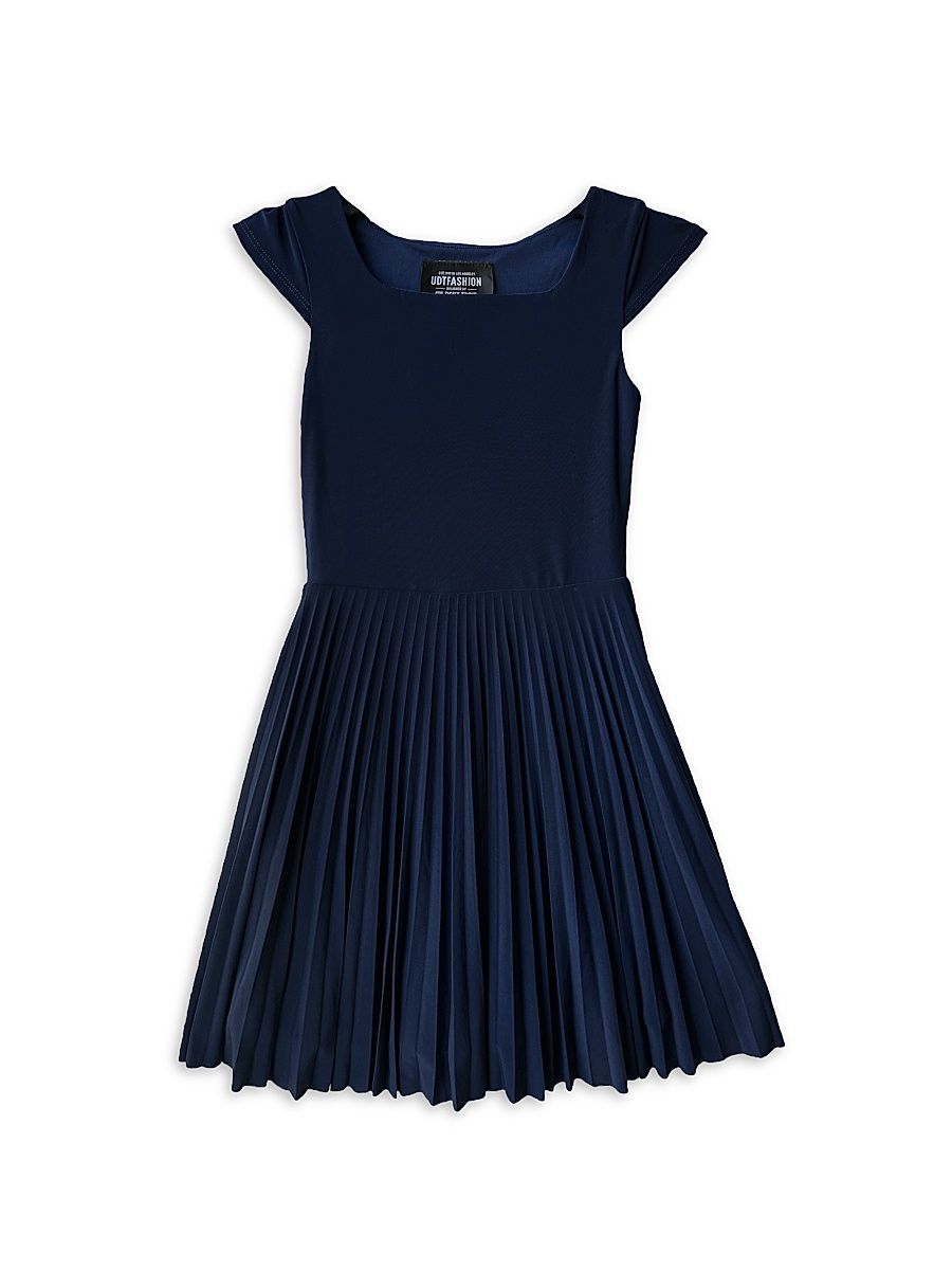 Girl's Cap Sleeve Pleated Dress - Navy - Size 16