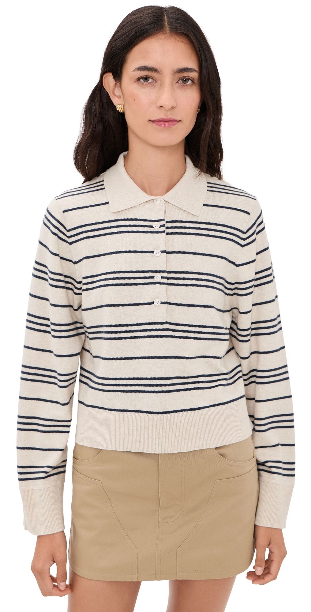 perfectwhitetee Ximena Polo Sweater Oatmeal Heather/Turbulence St M