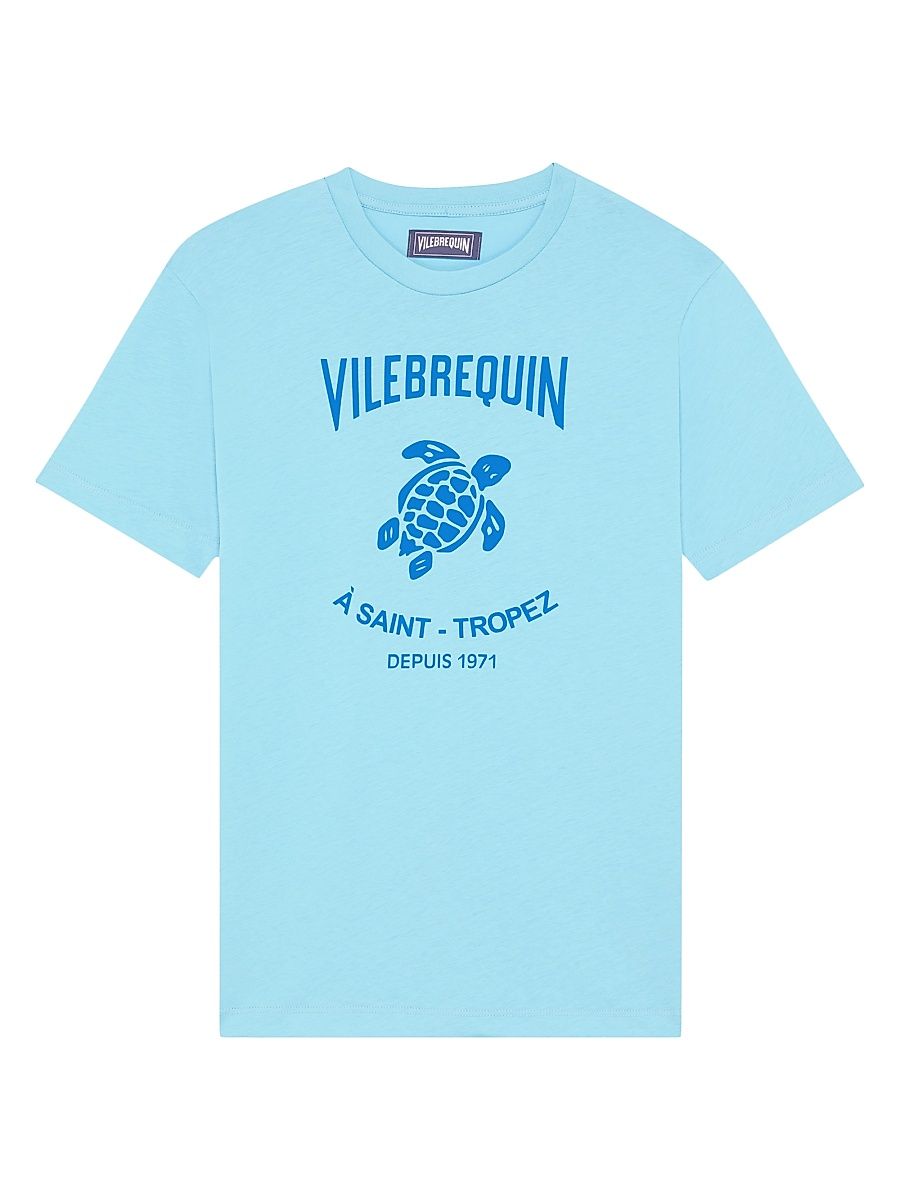 Men's Logo Cotton Jersey Crewneck T-Shirt - Topaze Blue - Size Medium