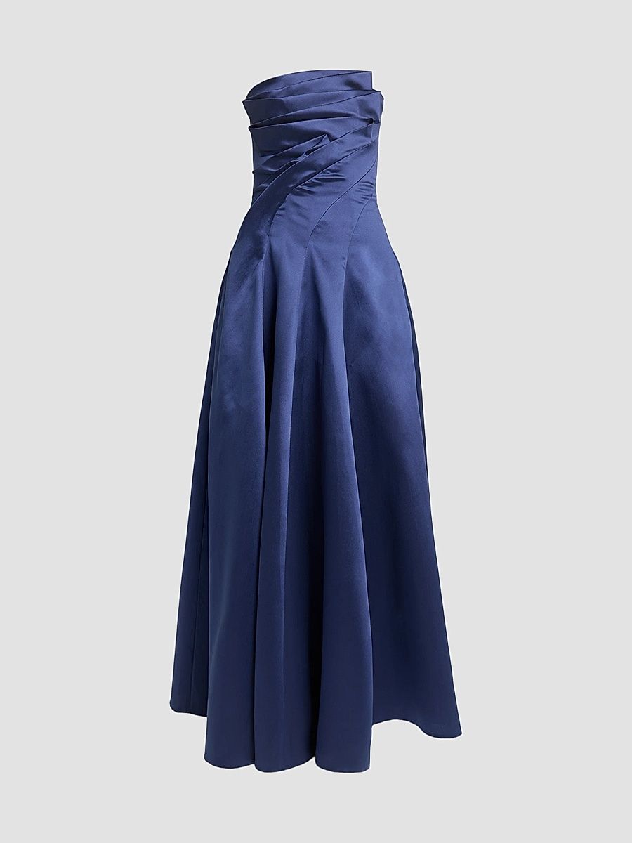 Women's Asymmetric Strapless Satin Ballgown - Moonlight
