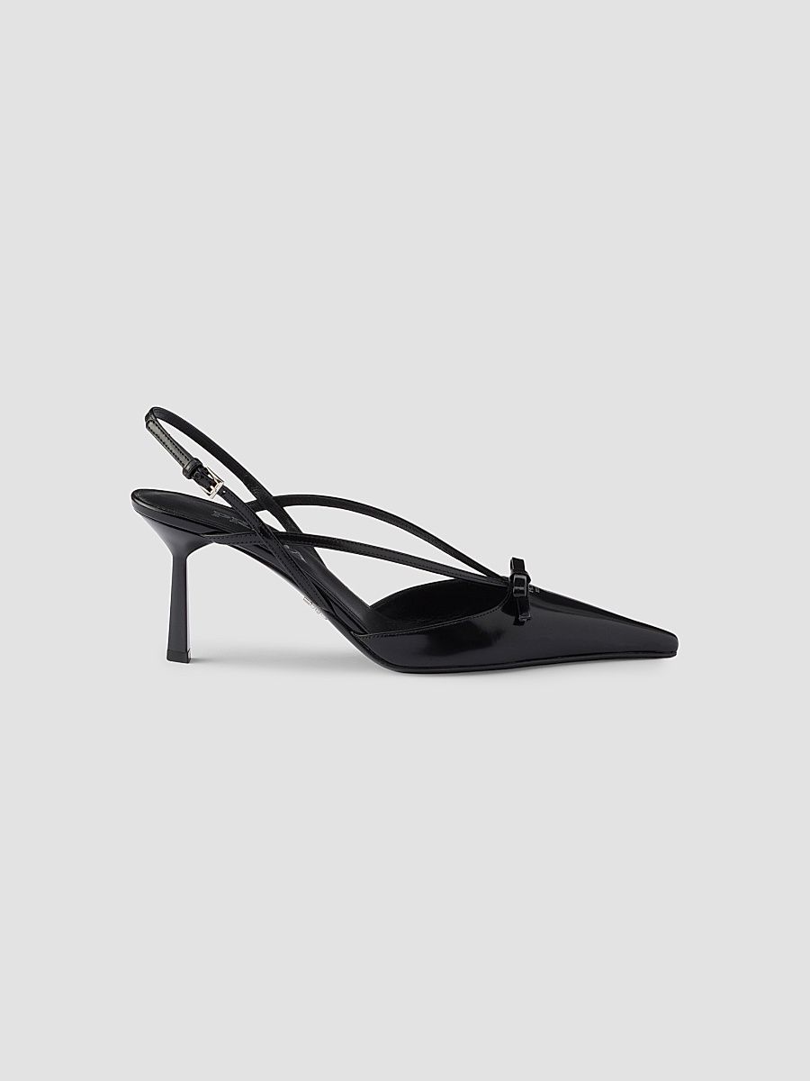 Women's Brushed Leather Slingback Pumps - Black - Size 4