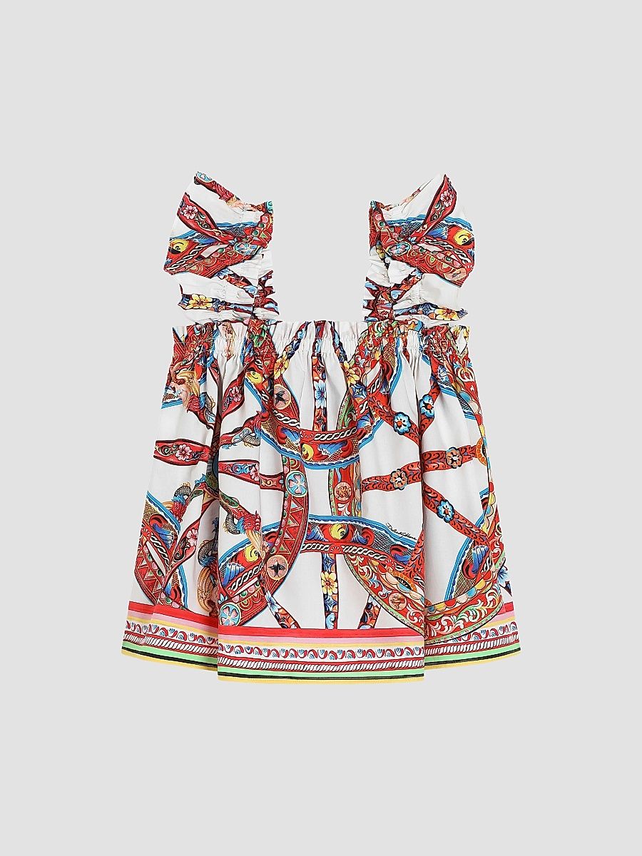 Girl's Printed Ruffled Shift Dress - Carretto - Size 8