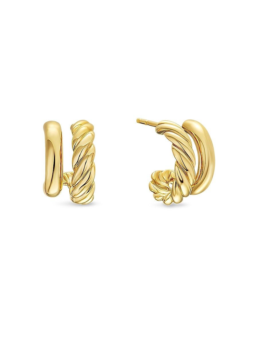 Women's Mercer Double Hoop Huggie Earrings in 18K Yellow Gold, 13.5MM - Gold