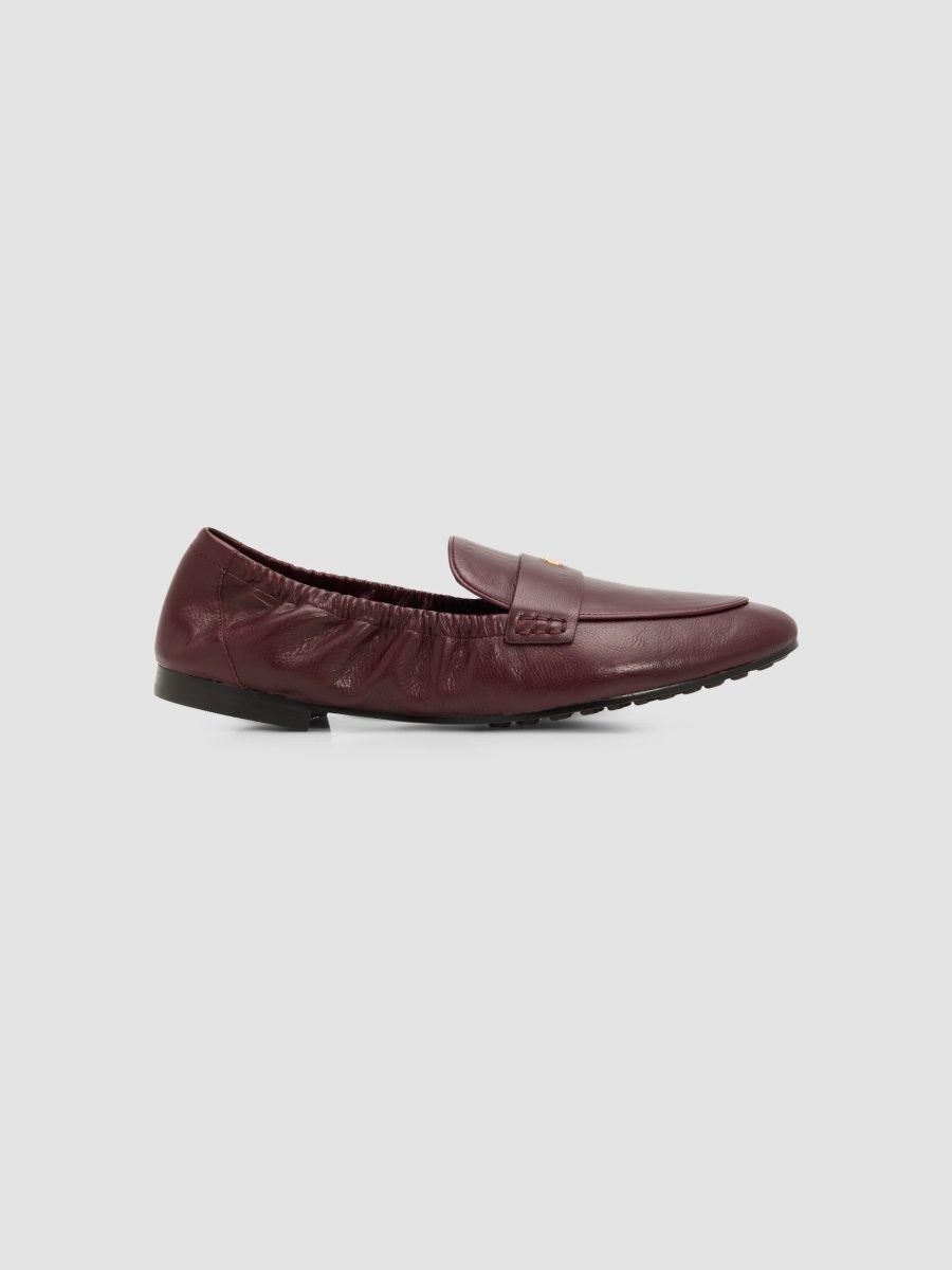 Tory Burch Women's Pebbled Leather Ballet Loafers - Dark Carmine - Size 9.5