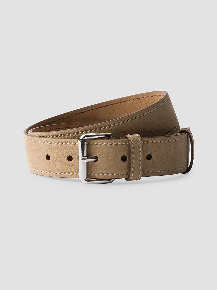 Men's Nubuck Leather Belt - Beige Khaki - Size 38