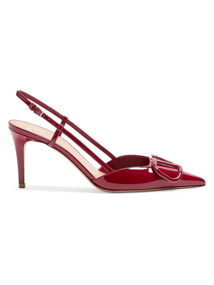 Women's VLogo Signature Patent Leather 80MM Slingback Pumps - Dark Red - Size 5.5
