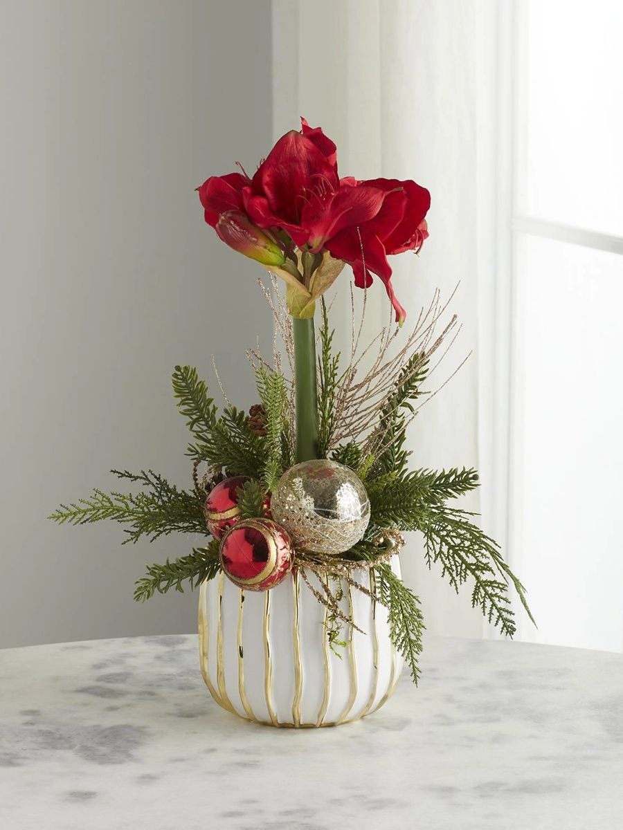Artifiical Amaryllis Floral Arrangement - Red