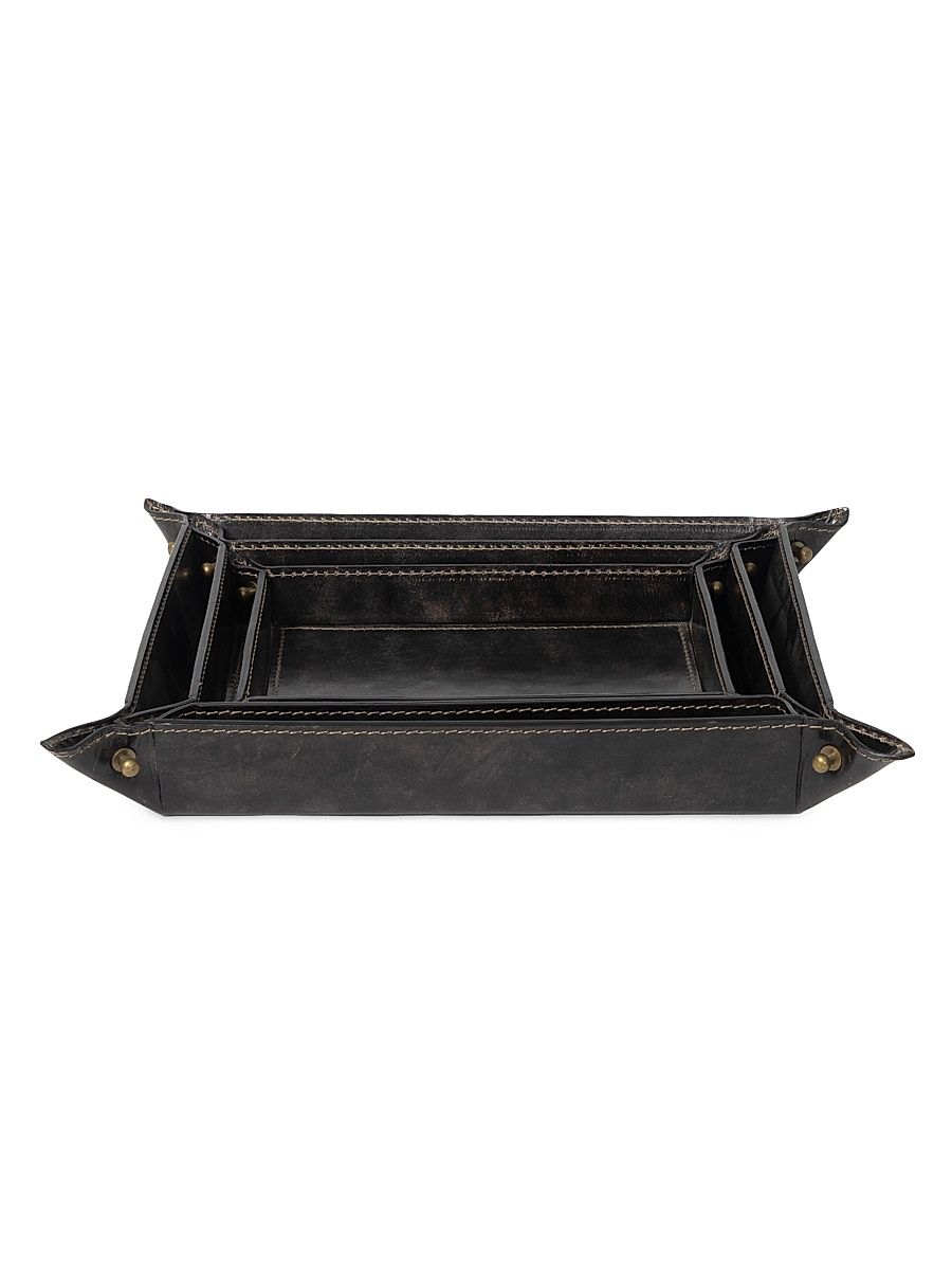 Derby 3-Piece Leather Tray Set - Black