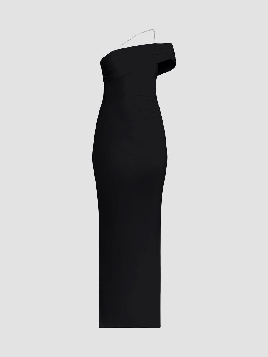 Women's One-Shoulder Crystal-Trim Gown - Black - Size Large