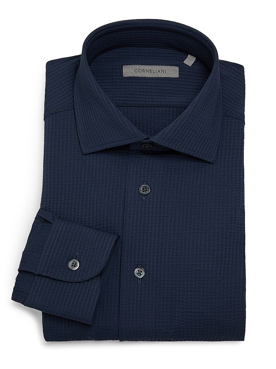 Men's Performance Seersucker Shirt - Navy Seersucker - Size 17.5