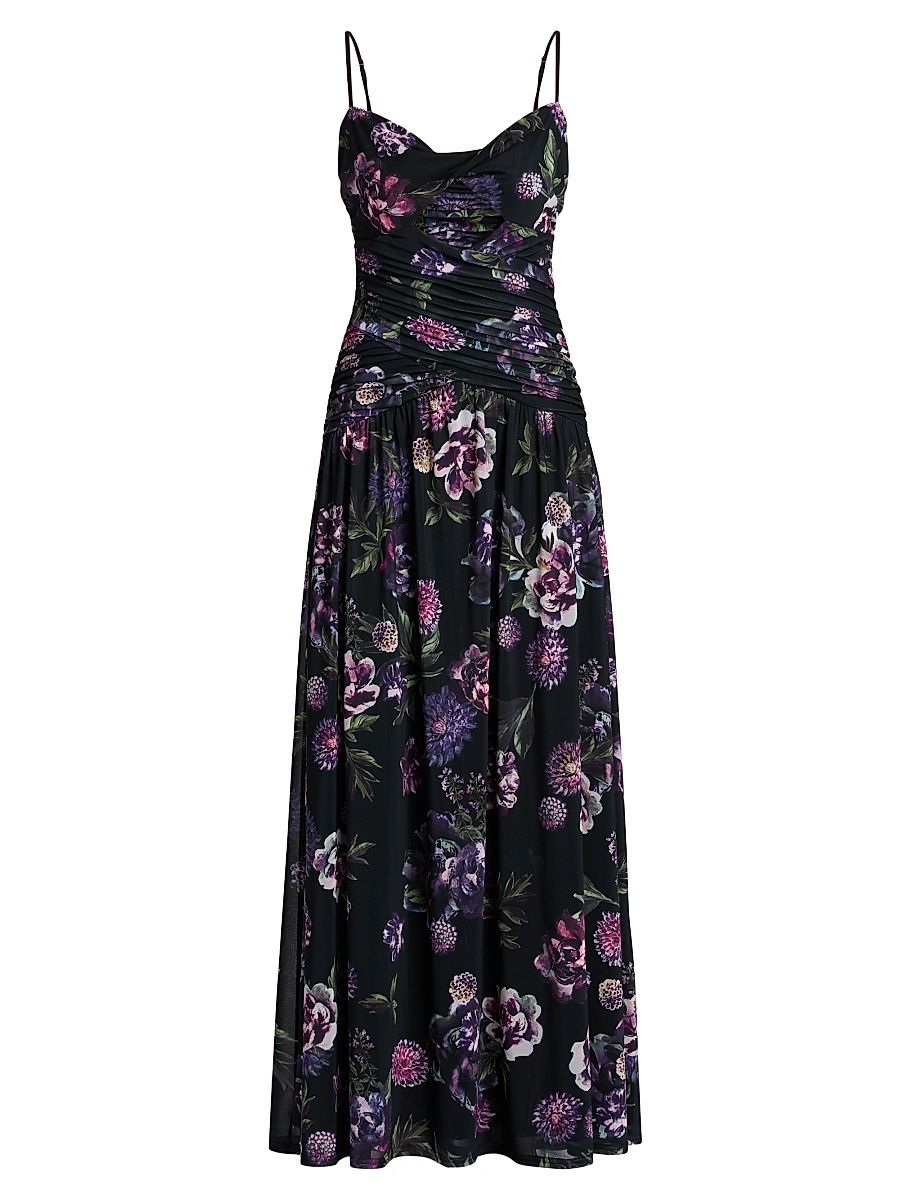 Women's Tashi Floral Mesh Cut-Out Maxi Dress - Dark Stormy - Size 10