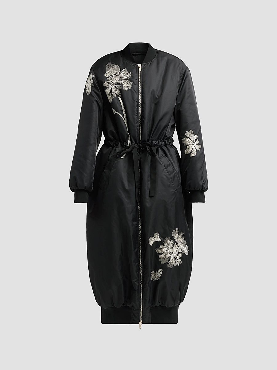 Women's Celestina Embroidered Long Coat - Black - Size XL