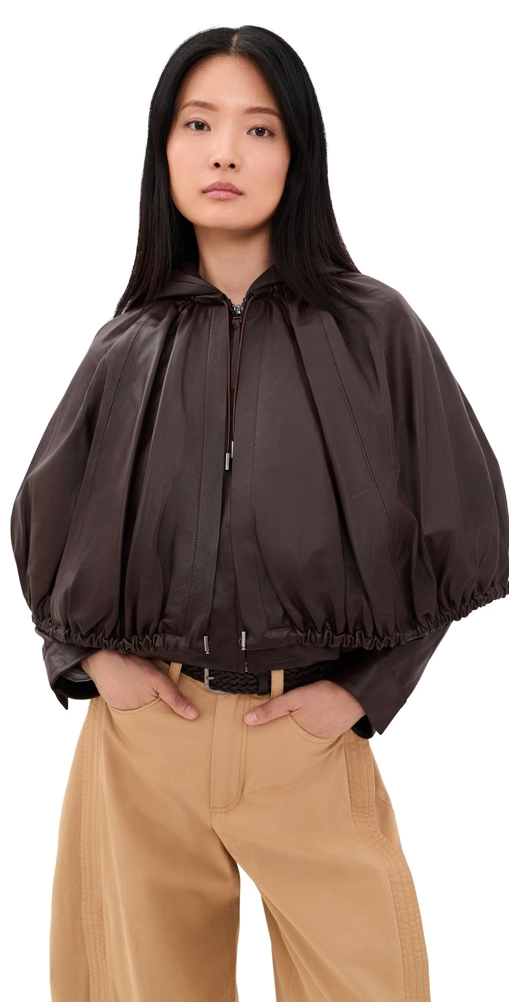 Sea Thompson Leather Cape Jacket Brown XL